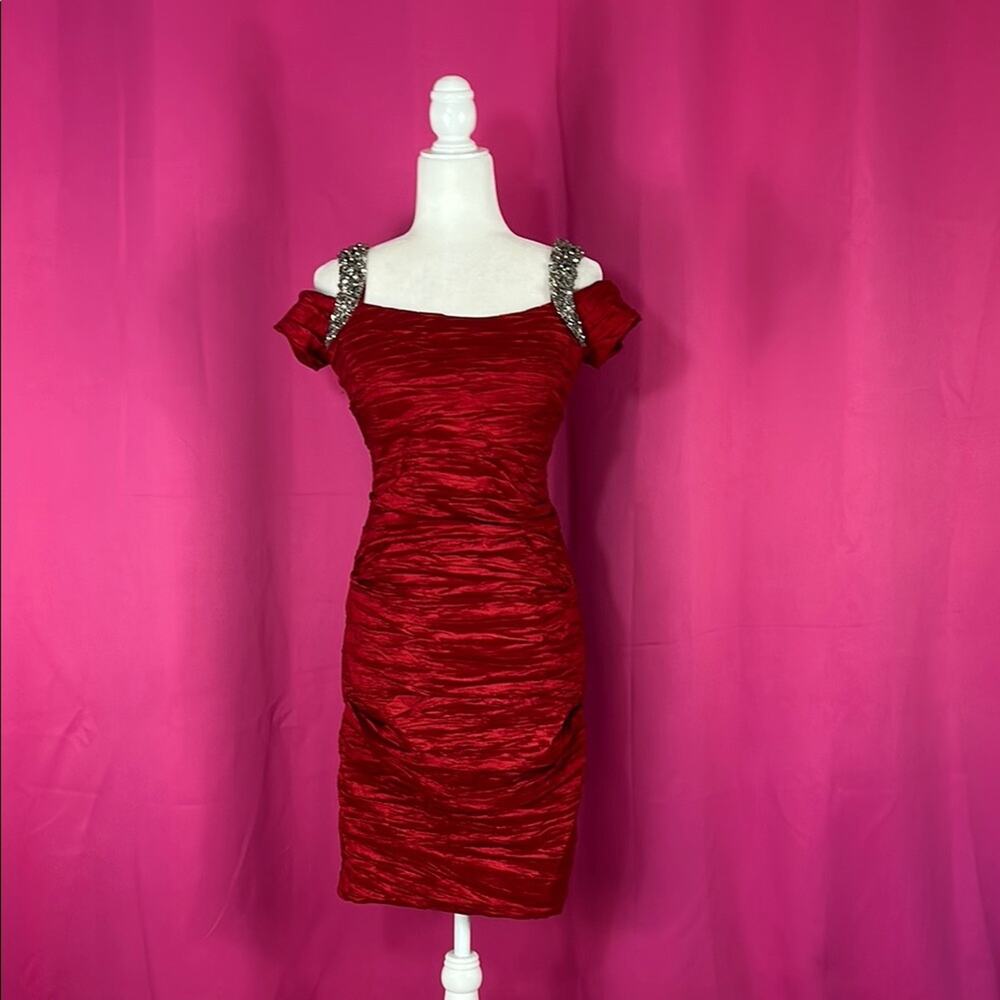 Vintage 90s Alex Evenings glam red wiggle sheath cocktail party dress, 6